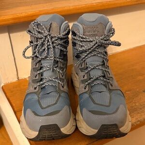Hoka Gray and Blue Trail Boots